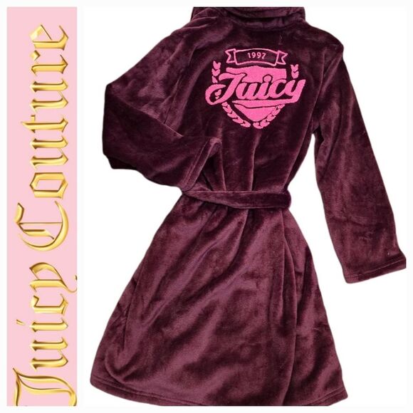 Juicy Couture Signature Logo Collared Plush Robe- Spiced Beet - Picture 1 of 4